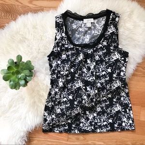 LOFT black and white sleeveless cotton blouse